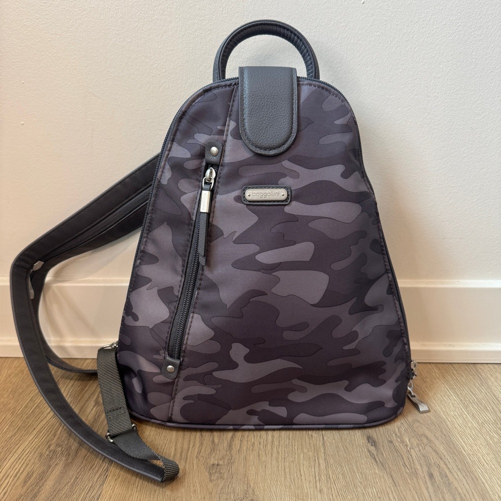 Baggallini MM Metro Backpack Grey Camo Convertible Sling Bag MBP621B1027 NEW